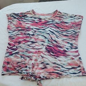 Jones New York Pink Tie Front Relaxed T-Shirt